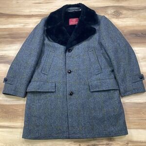 Vintage Anderson Little Tweed Car‎ Coat Men 38 Wool Herringbone USA Sherpa Lined